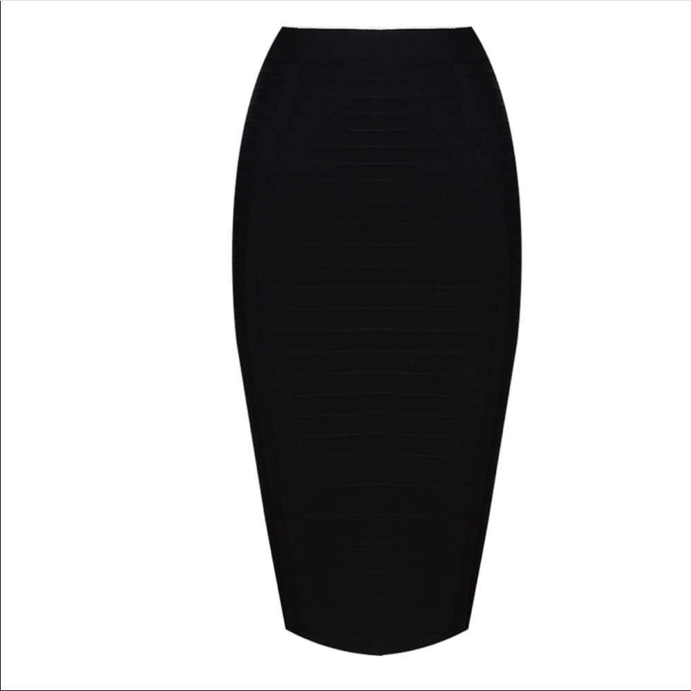 Black bandage pencil skirt with gold zipper